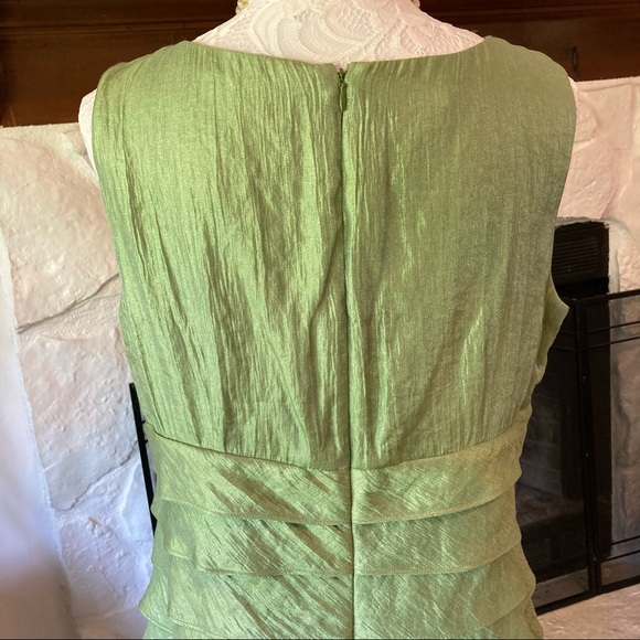 LONDON TIMES GREEN RUFFLE METALLIC DRESS SIZE 14 - Picture 4 of 7